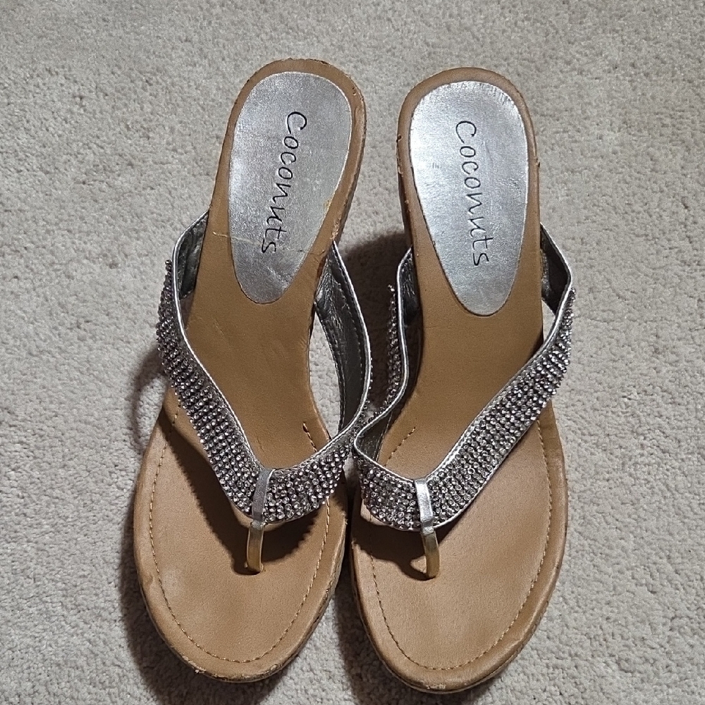 Coconuts by Matisse Silver and Tan Embellished Sandals